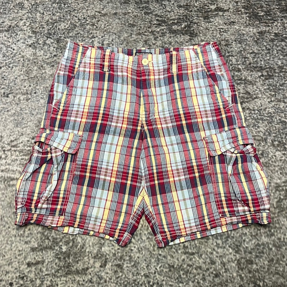 Polo Jeans‎ Co. Ralph Lauren Cargo Shorts Mens 34 Red Plaid Baggy Preppy Y2K